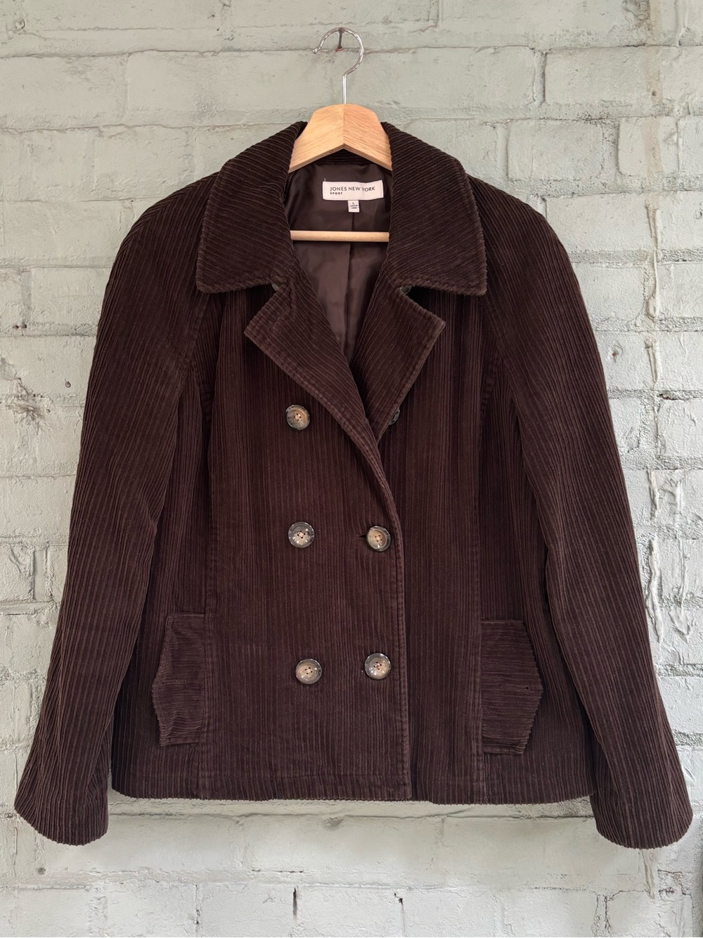 Brown Corduroy Double-Breasted Pea Coat